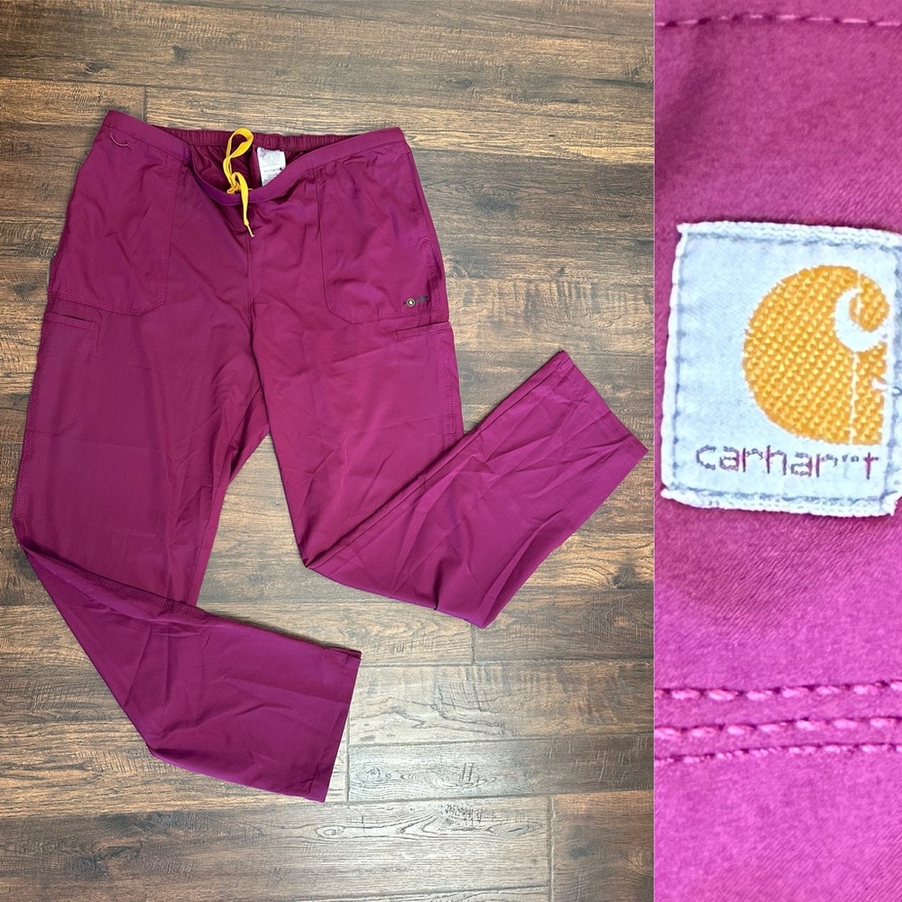 Carhartt Women's Fuchsia Straight Leg Utility Pants with Yellow Drawstring